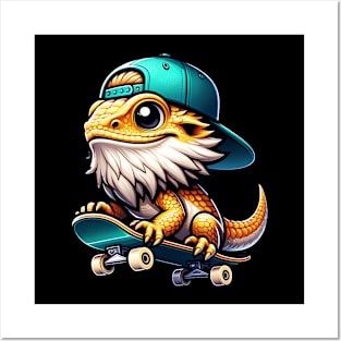 Cute Skateboarding Bearded Dragon Posters and Art